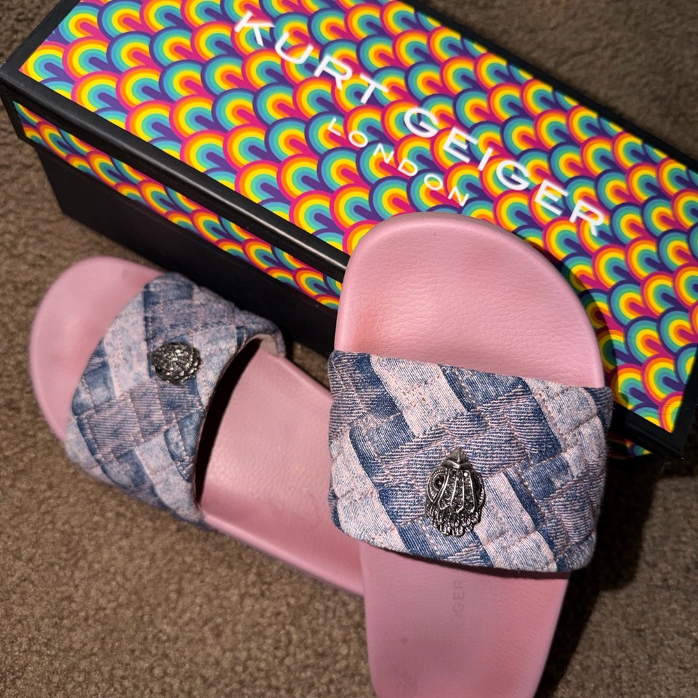 Kurt Geiger Kids Pink and Denim Slide Sandals